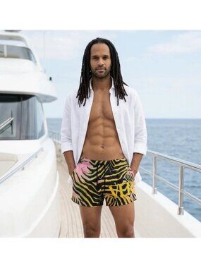 New Authentic VERSACE Logo-Printed Nylon Swim Shorts – Size 7